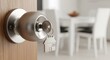 © Anggoro - Key in door lock with house keychain, real estate concept