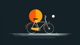 Modern minimalistic bicycle illustration with bold orange circle on dark background, ideal for urban mobility, eco-friendly transport, and design themes
