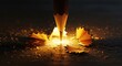 © vallerion - A sharpened pencil tip pressing down, surrounded by glowing golden wood shavings on a dark surface, symbolizing creativity and effort.