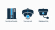 © MdRuhul - Icons for security systems, including a server module, surveillance camera, and trace scanning technology.