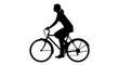 © mangun - Active woman riding a bicycle in silhouette on isolated white background.