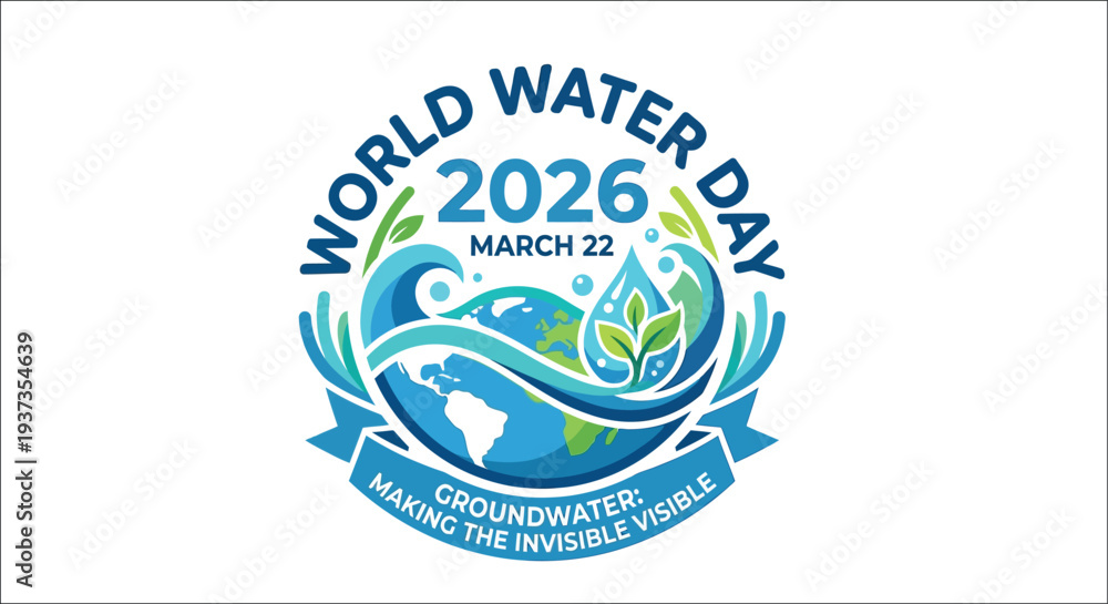 World water day 2026 logo with globe water and leaves illustration