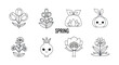 © MomStock - Spring flower and plant black line icons set with cute smiling elements perfect for seasonal and nature design projects