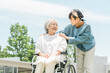 © buritora - Senior woman in a wheelchair, grandmother and granddaughter visiting