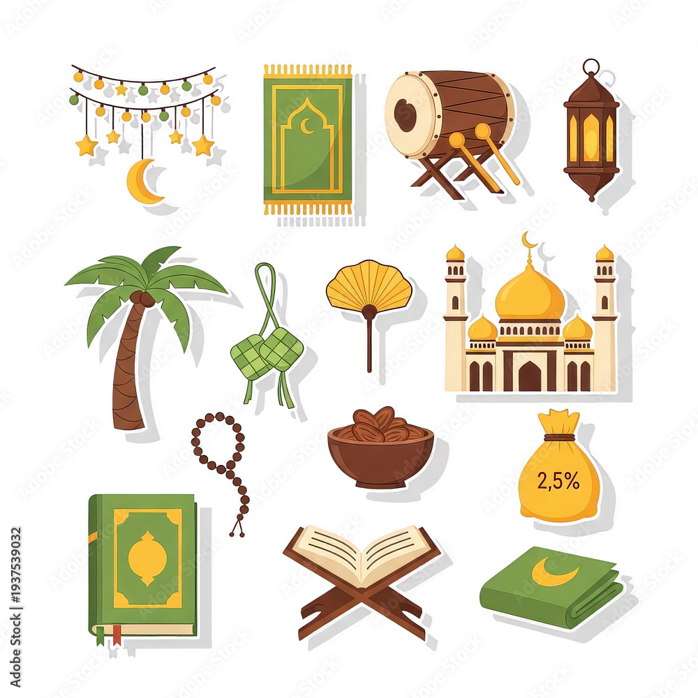 Islamic Ramadan and Eid traditional objects collection illustration set ...