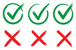 © Daishin - Grunge vector checkmark and cross. Grunge green check mark and red cross mark icon set. brush correct or incorrect sign with circle
