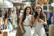 © apichat - Young asian women friends enjoying shopping at outdoor summer market