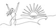 © SHANTO - continuous one line drawing Vector line art of woman with arms raised at sunrise