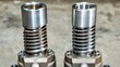 © CHI - camshafts. Two parallel, polished camshafts with gleaming metal cams under studio lighting. safety posters, maintenance manuals, designed for industrial assembly lines and welding operations.