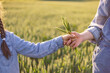 © sofiko14 - A child's hand passes wheat stalks to an adult's hand in a sunlit field, symbolizing connection and heritage