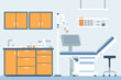 © Anik - A brightly colored modern medical examination room interior illustration