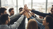 © Backround art - Diverse Team United Hands Stacked Celebrating Business Success and Collaborative Partnership