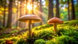 © Laser - A serene forest scene with two mushrooms on mossy ground