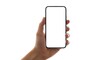 © HALIMA - A hand holding a smartphone with a blank white screen