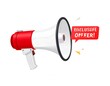 © Debi - Red-and-white megaphone with a speech bubble shouting 'Exclusive Offer!' on a plain white background