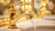© NovaVision - Luxurious gold faucet adorned with diamonds, running clear water in a lavish bathroom