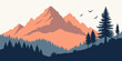 © Adobe  - A mountain landscape with trees and birds flying overhead Vector