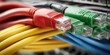 © NovaVision - Close-up of colorful Ethernet network cables with RJ45 connectors plugged into a server rack