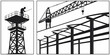 © MST NASIMA KHATUM - A detailed illustration of a radio tower and a bridge structure with a person climbing it. Vector