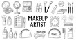 © ieps - Collection of hand-drawn makeup artist tools and accessories for beauty and style