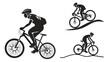 © Rabbi - Three cyclists riding mountain bikes on a trail with varying levels of intensity Vector