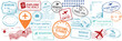 © ink drop - Vintage passport travel stamps collection with flight arrival departure boarding visa and airport markings isolated for tourism, vacation and airline travel design