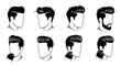 © yachyah - Collection of Men's Hairstyles Black  White Line Art Vector Icons for Grooming Industry