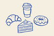 © Victoria - Coffee and pastry set naive outline sketch vector illustration