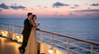 © Guillotine - Elegant couple toasting with champagne on cruise ship at sunset