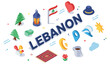© supplement - Lebanon icons: cultural symbols and traditional elements in isometric design