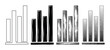© artefactum - Four different styles of bar charts illustrating business growth and financial progress in a vintage hand-drawn aesthetic.