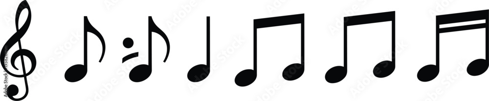 Musical Notes Vector Set with Treble Clef, Quarter Notes, and Eighth ...