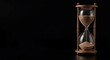 © TheWaterMeloonProjec - Classic hourglass with sand slipping down tracking passing time on dark surface with text space