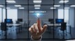 © haemye - Hand interacting with virtual cost efficiency interface in modern office.
