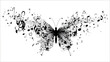 © Satrio - Butterfly silhouette filled with musical notes and staves on white background