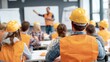 © Oleh - Construction workers attending safety training presentation in classroom