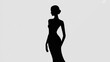 © Umair - Silhouette of a woman in a long dress standing confidently with one hand on her hip against a plain white background