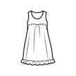 © Julia vector & video - Simple cotton nightgown illustration isolated on white background with ruffled hem detail