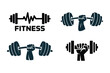 © Smartcare - Dumbbell with Heartbeat Pulse and Fist Grip Set – Fitness Gym Strength Logo Icons Vector, Workout Cardio Power Symbol Illustration