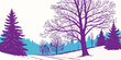© nalu - A purple and blue graphic of trees on a snowy hill Vector