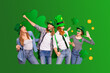 © deagreez - Composite trendy magazine photo collage of happy men girls chill party gathering wear cylinder green theme coin clover leaves