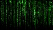 © Creative Content  - Green matrix style digital code on dark background. Programming and cyber technology concept.