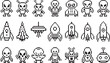 © stockingtimee - Set of pixel art aliens and spaceships, retro 8 bit extraterrestrial characters and rockets