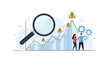 © Rubina - Business team analyzing market volatility and financial risk on a growth chart with a magnifying glass and warning signs.