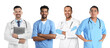© New Africa - Men of different races working as healthcare specialists on white background. Professional equality