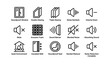 © Cali6ro - Soundproofing icons: windows, walls, noise reduction, mute, decibels