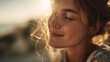 © Roman Luch - Close up portrait of beautiful freckled woman with closed eyes enjoying morning sunlight