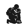 © Sai-man - silhouette of soldier and a child huging each other full of love and peace