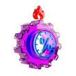 © Nice Gallery - A purple gear with a blue and white clock face and a red flame