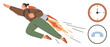 © robu_s - Efficiency, productivity, innovation, time management, speed, work acceleration. A person with a rocket backpack flying forward, a clock and phone icon visible. Efficiency and productivity concept